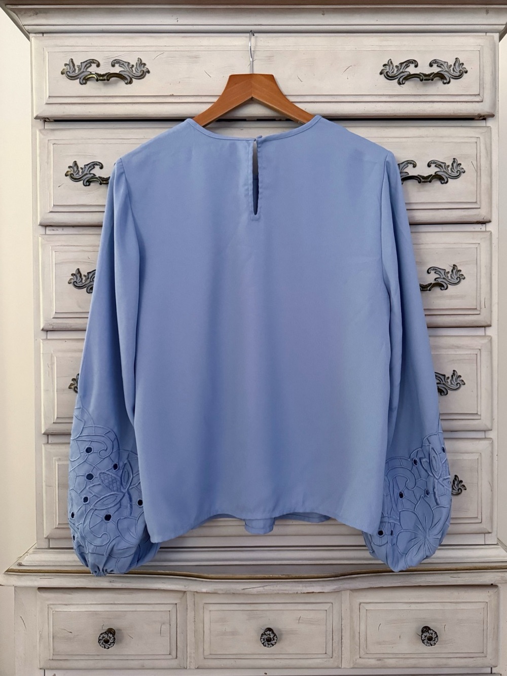 Express Sky Blue Boho Embroidered Eyelet Blouse Top - Picture 3 of 6